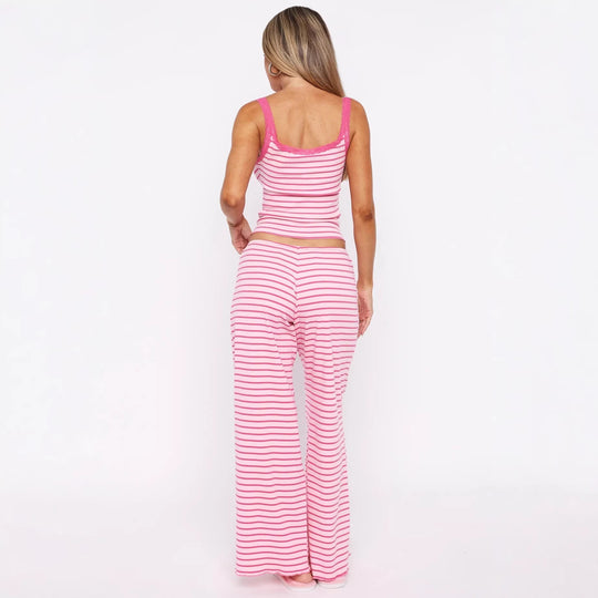 Damen Pyjama-Set mit dekorativen Knopfdetails und Streifenmuster EB