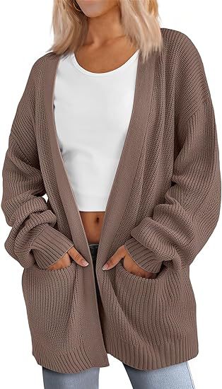 Damen Grobstrick Cardigan mit offenem Schnitt und praktischen Taschen EB