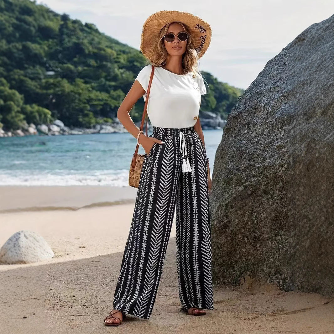 Damen Palazzo-Hose mit elastischem Bund und auffälligem Muster EB
