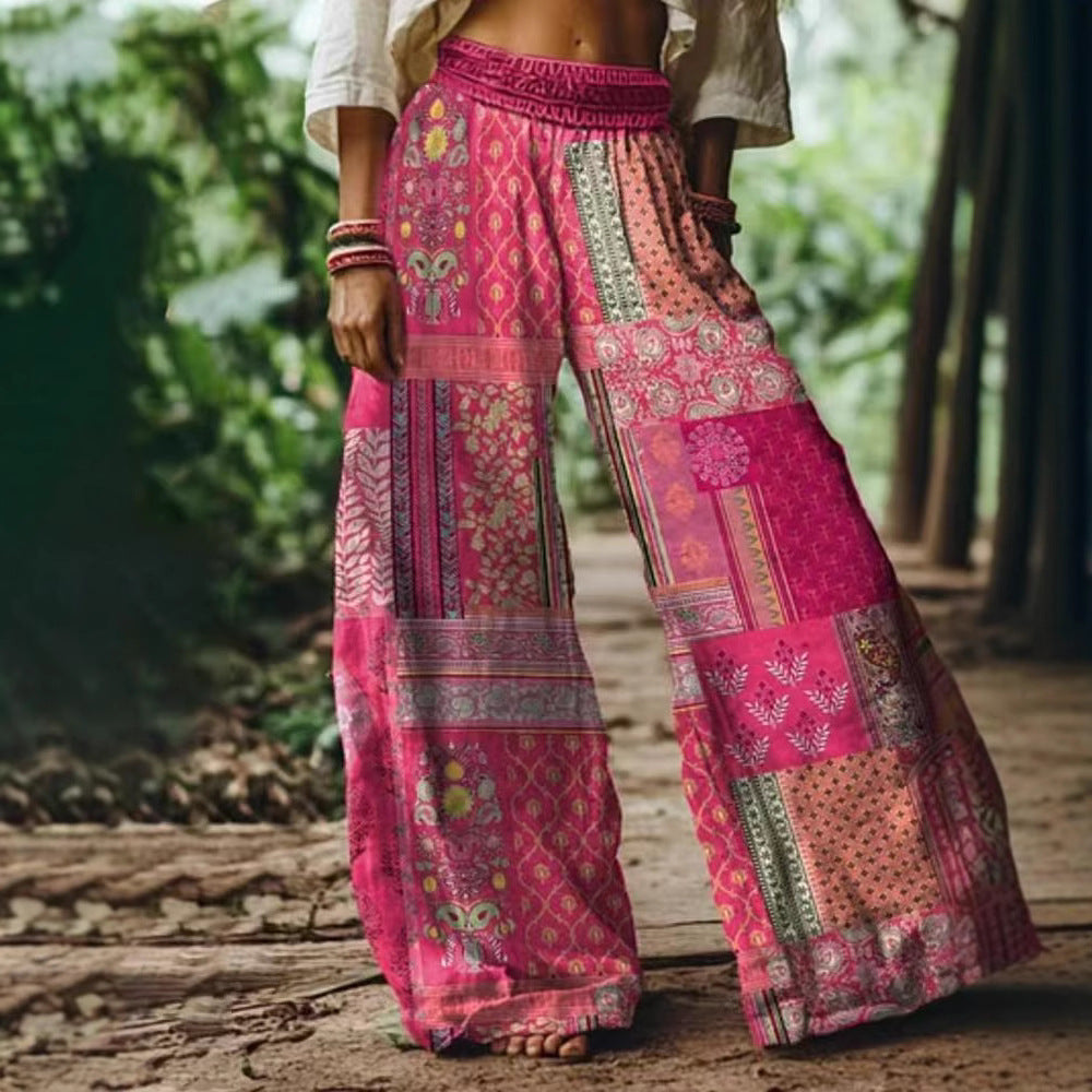 Damen Weite Sommerhose mit buntem Blumen- und Schmetterlingsprint EB