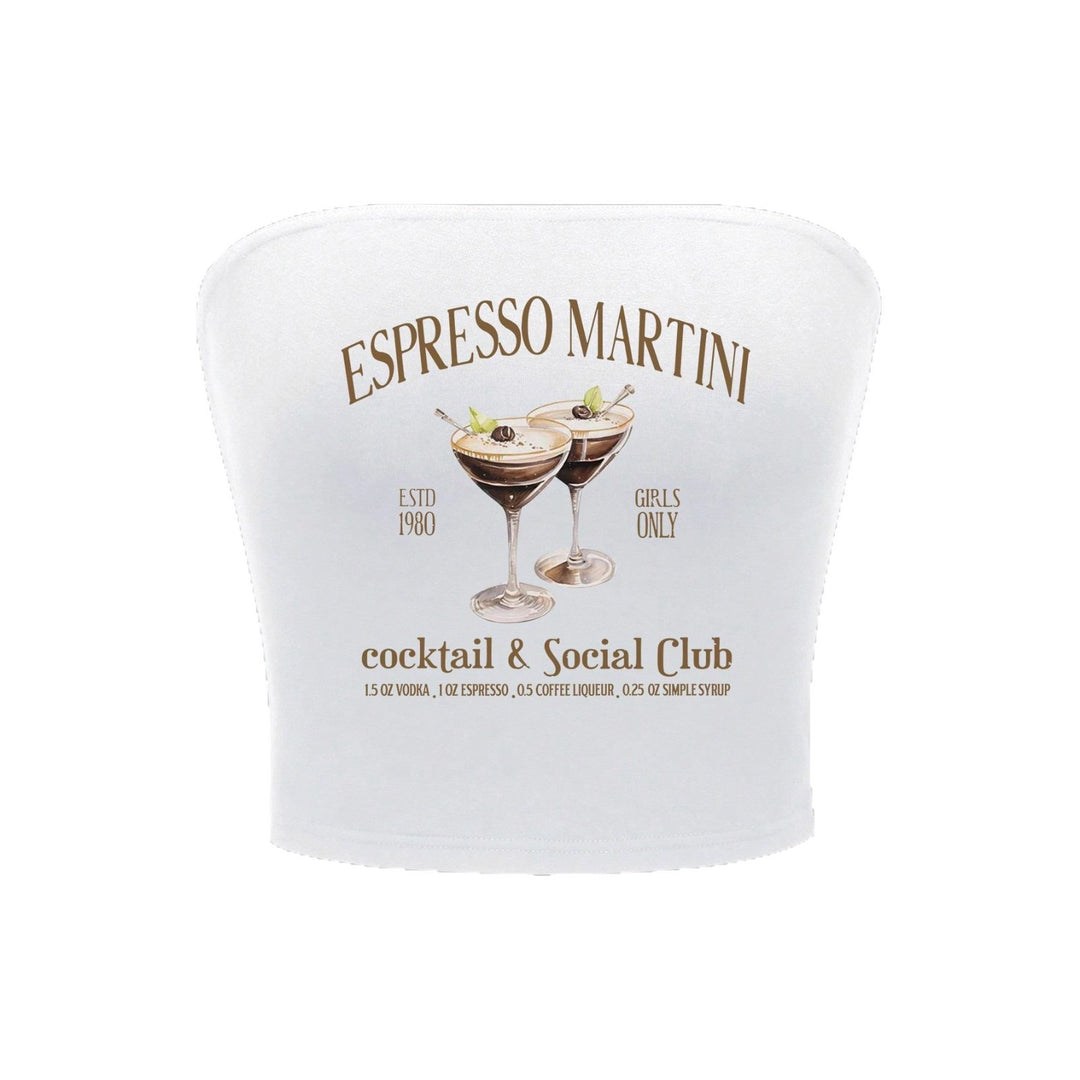 Damen Bandeau Top mit Espresso Martini Aufdruck und figurbetontem Schnitt EB