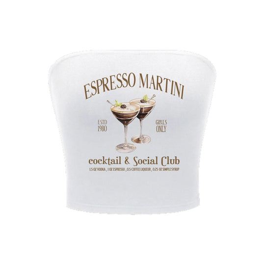 Damen Bandeau Top mit Espresso Martini Aufdruck und figurbetontem Schnitt EB