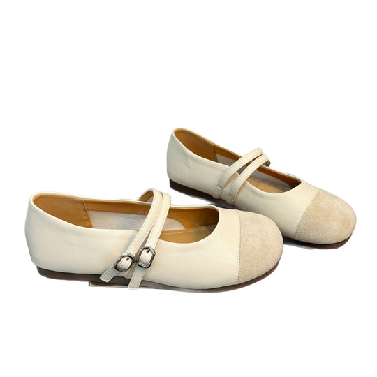Damen Ballerinas mit modischem Riemen und hochwertiger Lederoberfläche EB