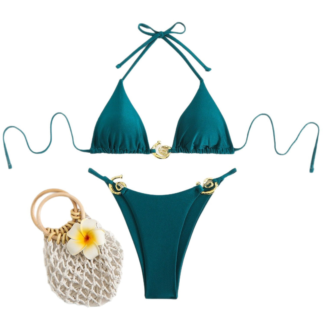 Damen Triangel-Bikini mit goldenen Akzenten und verstellbaren Trägern EB