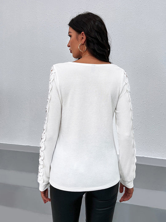 Damen Elegantes Oberteil mit Spitzenärmeln und V-Ausschnitt EB