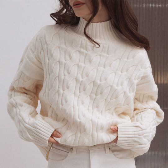 Damen Gemusterter Strickpullover mit hohem Kragen EB