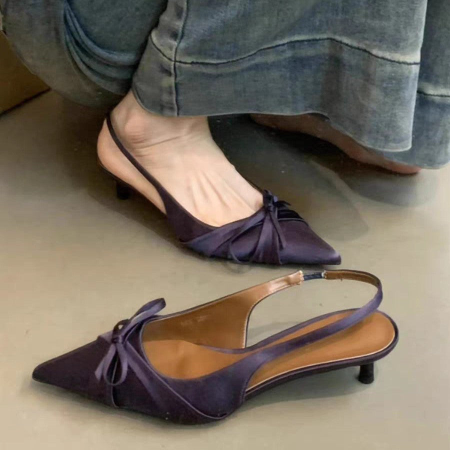 Damen Slingback-Pumps mit dekorativer Schleife und hochwertiger Velours-Oberfläche EB