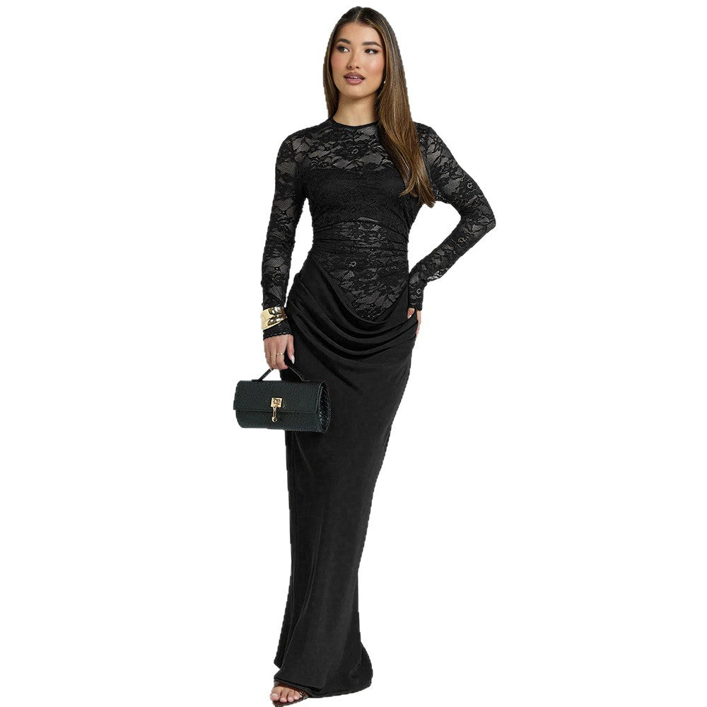 Damen Elegantes Spitzenmaxikleid mit taillierter Silhouette EB