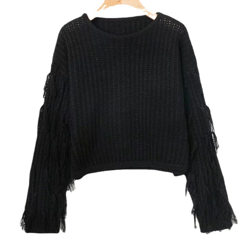 Damen Pullover mit strukturierten Fransenärmel EB