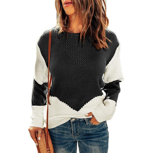 Damen modischer Strickpullover mit modernen Farbkombinationen und strukturierter Optik EB