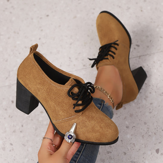 Damen elegante Plateau-Schnürschuhe mit modischem Blockabsatz und komfortablem Fußbett EB