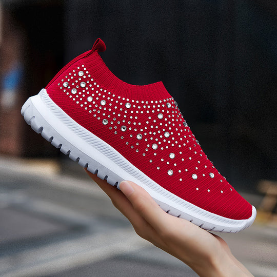 Damen modische Slip-On Sneakers mit Glitzerapplikationen EB