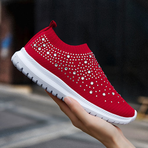 Damen modische Slip-On Sneakers mit Glitzerapplikationen EB