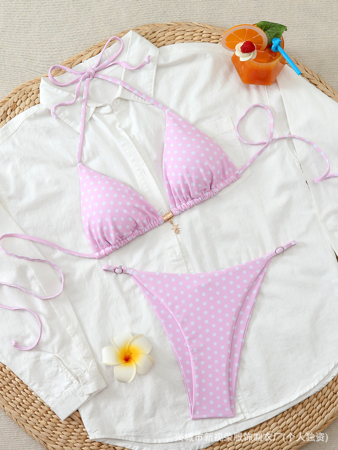 Damen Bunt gepunkteter Triangel-Bikini EB