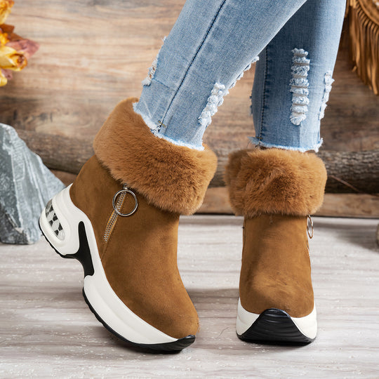 Damen Sneaker-Stiefel mit weichem Kunstfellkragen und trendigem Reißverschluss EB