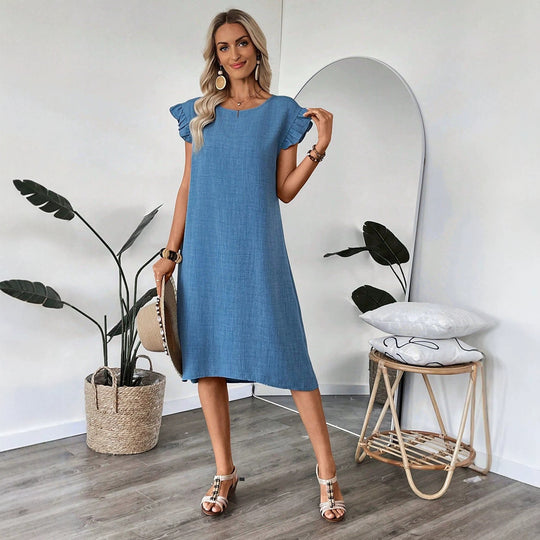 Damen lässiges Midikleid mit Rüschendetails und klassischem Schnitt EB