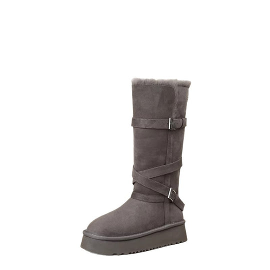 Damen elegante langschaft Stiefel mit verstellbaren Schnallen und rutschfester Sohle EB
