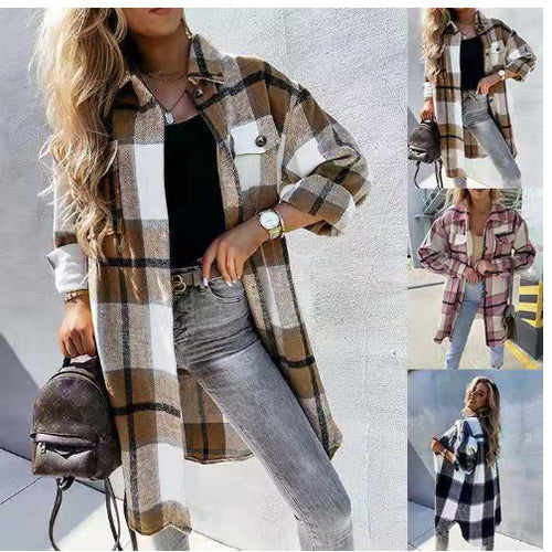 Damen Luftige Karobluse mit Knopfleiste und modernem Schnitt EB