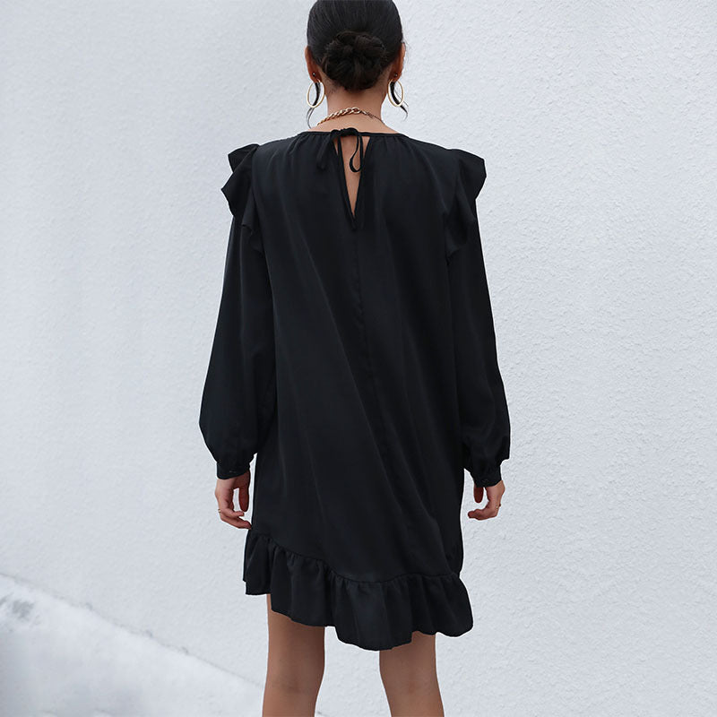 Damen Freizeitkleid mit voluminösen Rüschendetails und eleganter Taillierung EB