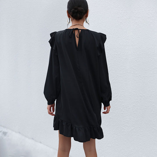 Damen Freizeitkleid mit voluminösen Rüschendetails und eleganter Taillierung EB