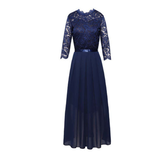 Damen Maxikleid mit Spitzendetails und transparentem Rock EB