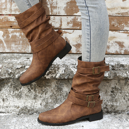 Damen Modische Stiefeletten mit verstellbaren Riemen und rutschfester Sohle EB
