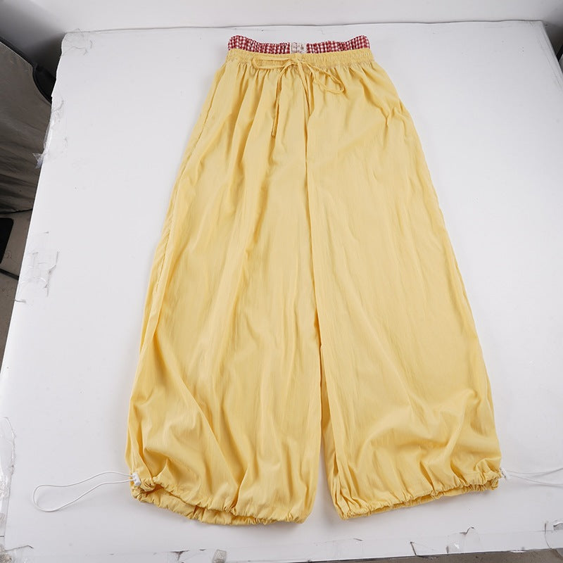Damen Bequeme Palazzo-Hosen mit elastischem Bund und verstellbarem Kordelzug EB