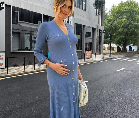 Damen Strickmaxikleid mit Knopfleiste und modischem V-Ausschnitt EB