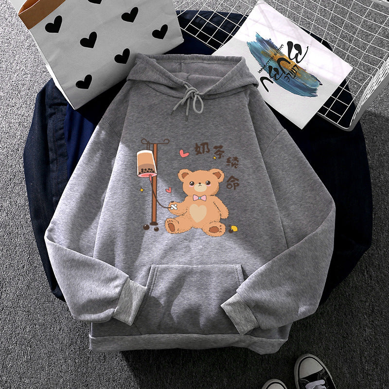 Damen nan Kapuzenpullover mit minimalistischer Grafik, lockerer Oversize-Passform und Kängurutasche EB