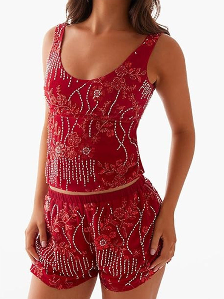 Damen Elegantes Oberteil mit kunstvoller Stickerei und funkelnden Applikationen EB