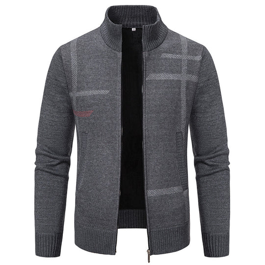 Herren Strickjacke mit graphischen Mustern und hohem Kragen EB