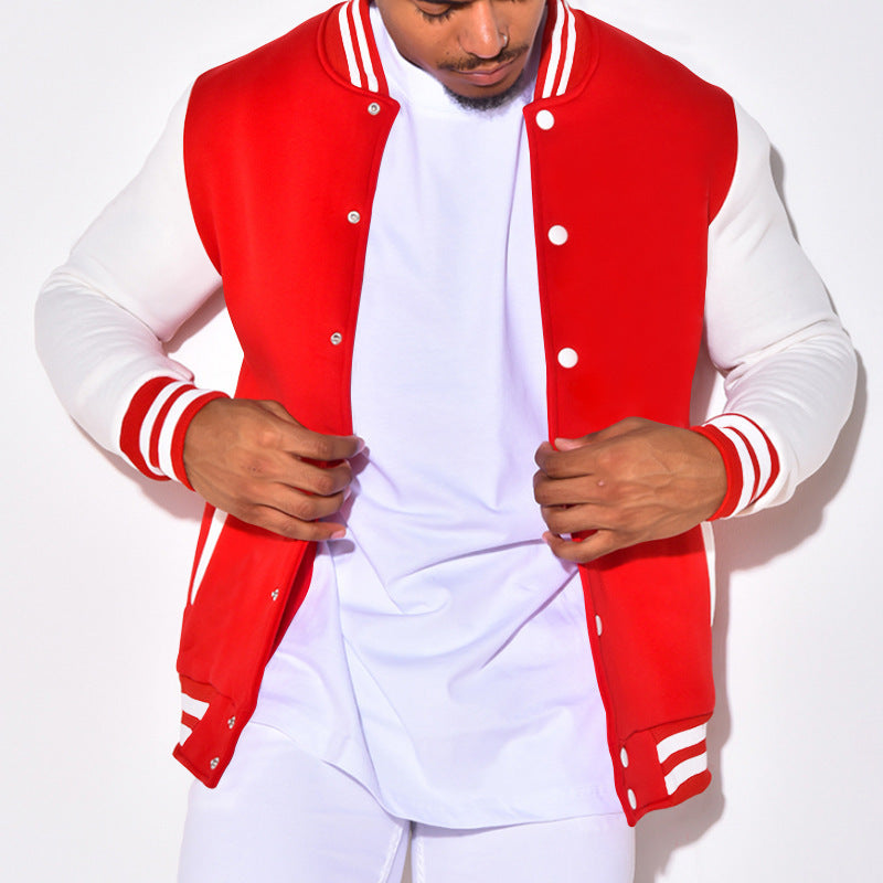 Herren nan Retro-Sport-Bomberjacke mit Druckknopfleiste, Kontrastärmeln und Rippbündchen EB