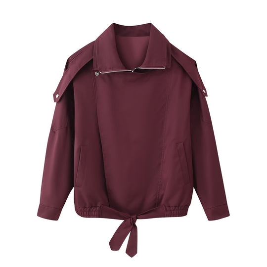 Damen lässige Übergangsjacke mit hohem Kragen und verstellbarem Kordelzug EB