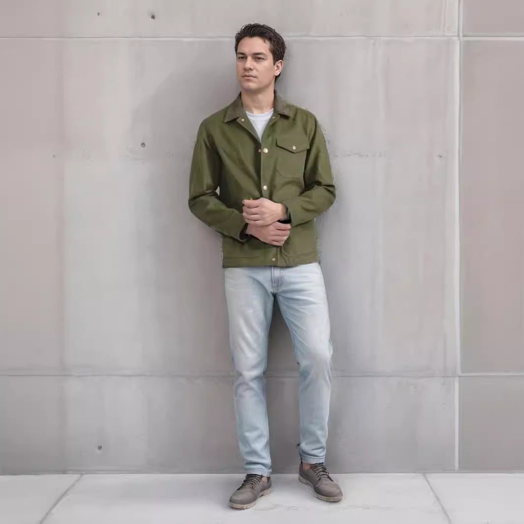 Herren Suedejacke mit modischem Design und praktischen Taschen EB