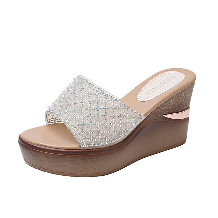 Damen glamouröse Plateausandalen mit zierlicher Strassverzierung EB
