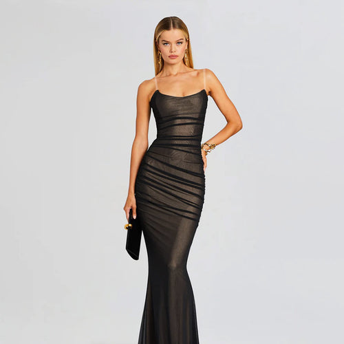 Damen figurbetontes Maxikleid mit elegantem Rüschendesign EB