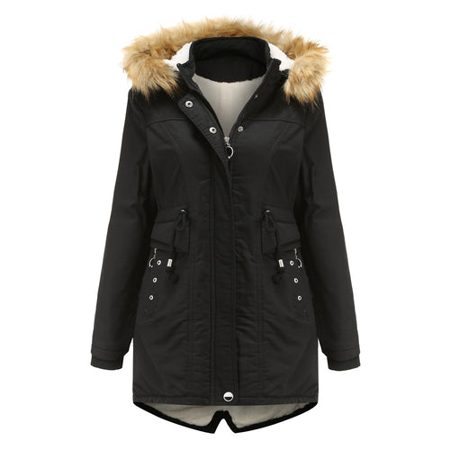 Damen moderne Parka mit abnehmbarem Kunstfellkragen und seitlichen Taschen EB