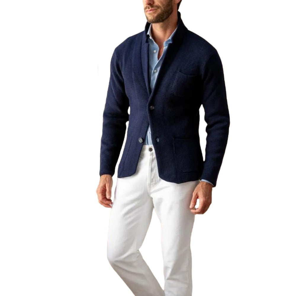 Herren modern geschnittener Strickmantel mit komfortablem Kragen und praktischen Taschen EB