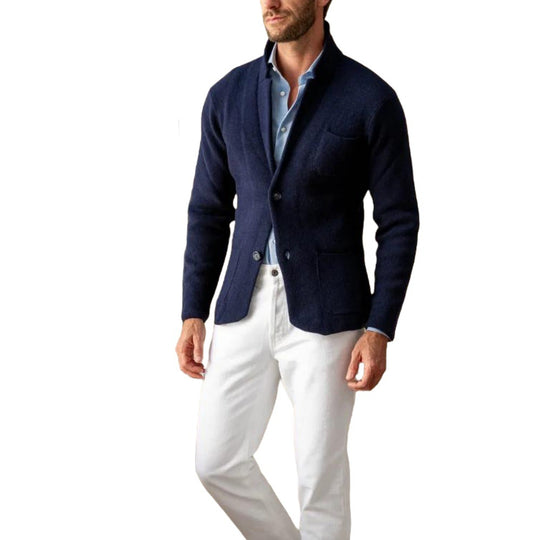 Herren modern geschnittener Strickmantel mit komfortablem Kragen und praktischen Taschen EB