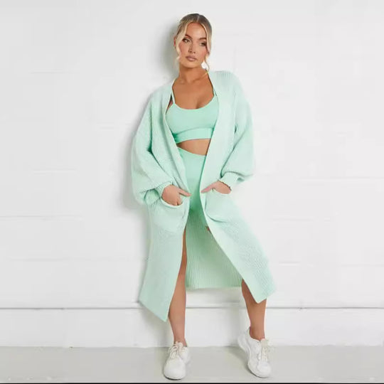 Damen Langstrickjacke mit grober Maschenstruktur und praktischen Taschen EB