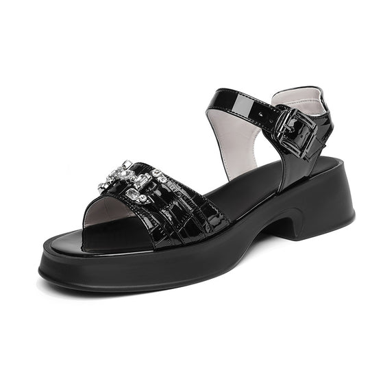 Damen Schicke Sandalen mit funkelndem Schmuckdetails und komfortablem Blockabsatz EB