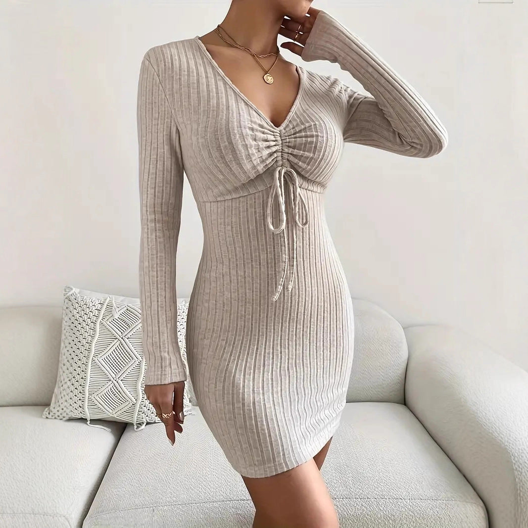 Damen Minikleid mit gerafftem V-Ausschnitt EB