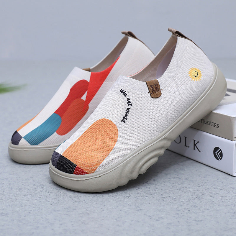 Damen Stretchige Slip-On Sneakers mit buntem Design und rutschfester Sohle EB