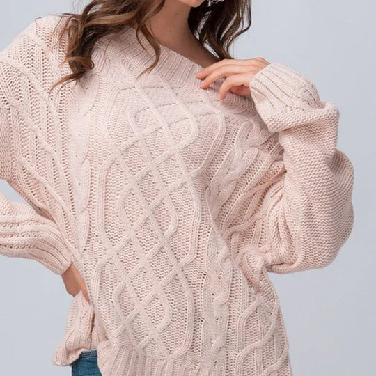 Damen Grobstrickpullover mit asymmetrischem Ausschnitt und Zopfmuster EB