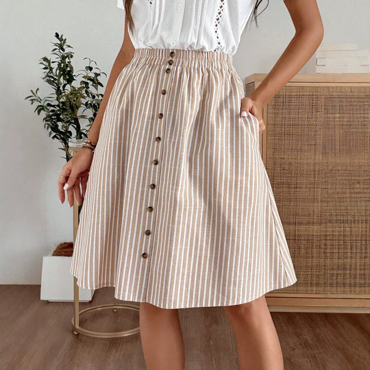 Damen Midi-Rock mit knöpfen und elastischem Bund EB