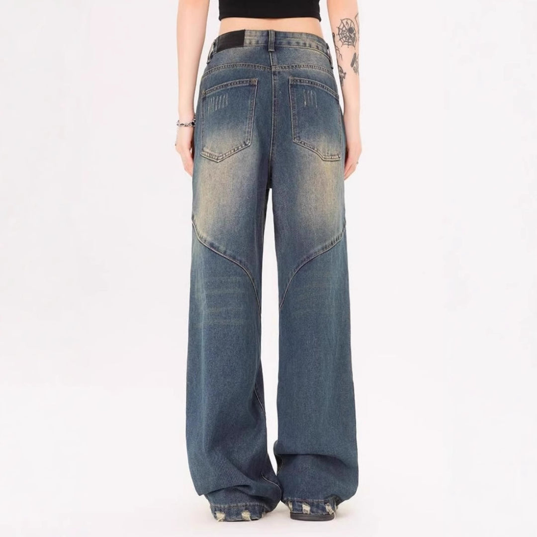Damen Weite Jeans mit ausgefranstem Design und modischen Rissdetails EB
