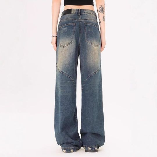 Damen Weite Jeans mit ausgefranstem Design und modischen Rissdetails EB