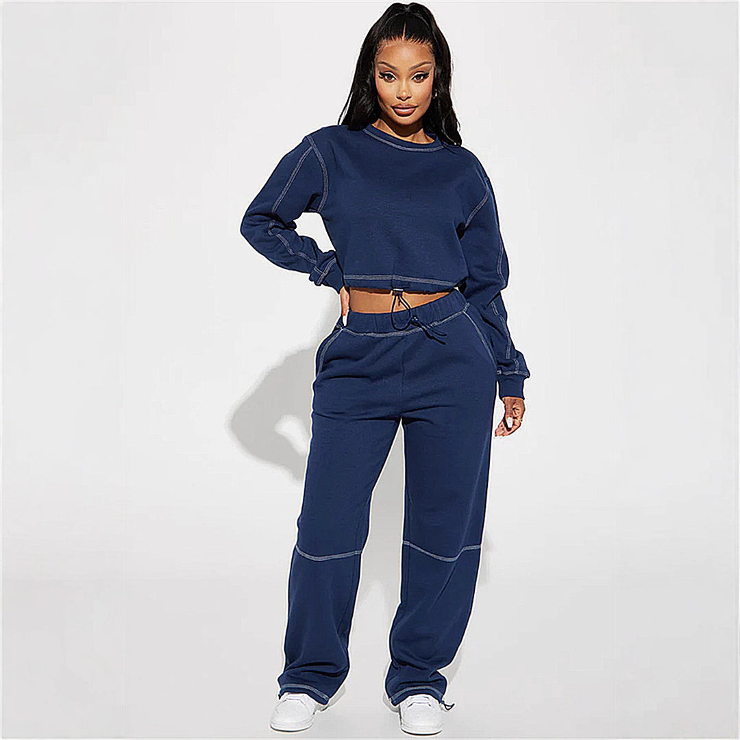 Damen trendiges Cropped Sweatshirt und weite Jogginghose-Set EB