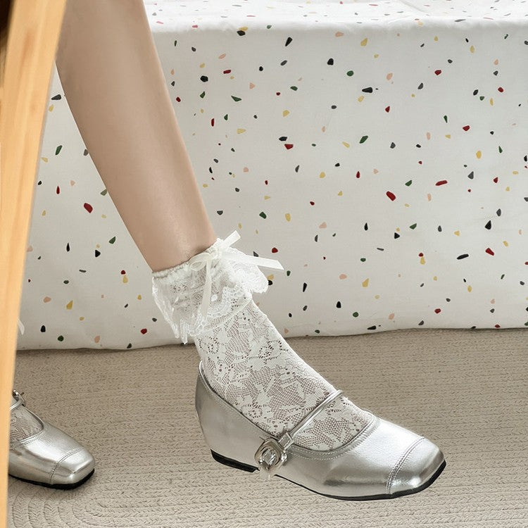 Damen Retro Ballerinas mit eleganten Schnallen und schimmerndem Obermaterial EB