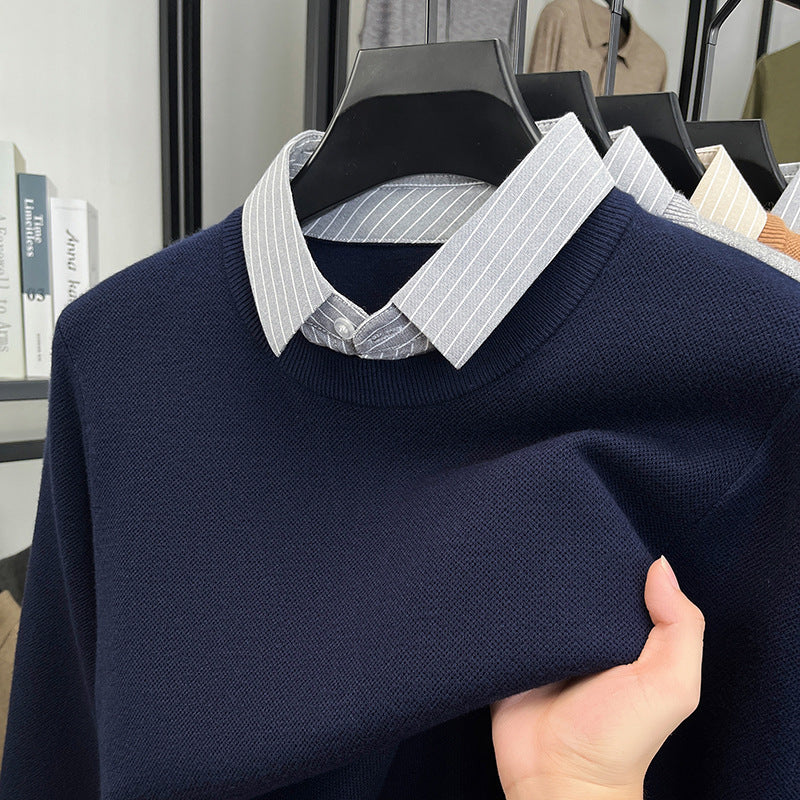 Damen Strickpullover mit integriertem Hemdkragen EB